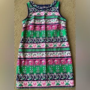PETITE Talbots Classic Shift Dress in Navy Green Pink Print